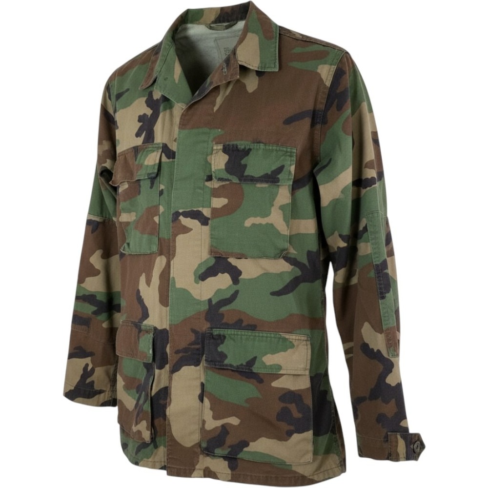 Mens Vintage Woodland Camo BDU Field Jacket Small Long Grunge Streetwear Rugged